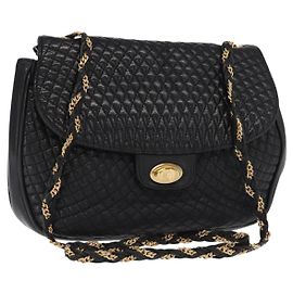 BALLY Bolso de Hombro de Cadena Cuero Negro Dorado Auth 160803