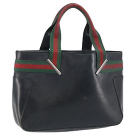 Borsa a mano in pelle nera e argento della linea Sherry di GUCCI 73984 Auth 158386