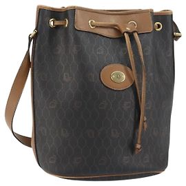 Borsa a spalla in tela a nido d'ape PVC nera e oro Christian Dior Auth gh1414