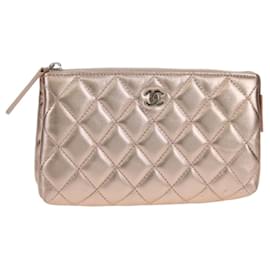CHANEL Pochette Matelassé in Pelle di Agnello Rosa Oro CC Auth 157936M - Chanel