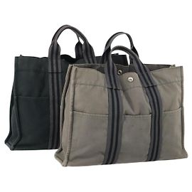 Hermès HERMES Fourre Tout MM Tote Bag aus Canvas 2 Set Grau Schwarz Auth mr1736