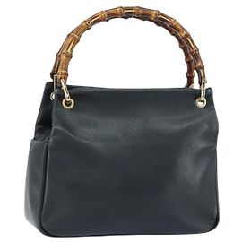 Borsa a mano in pelle Gucci Bamboo blu navy oro 000 3444 0575 Auth bs32136