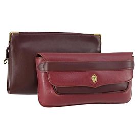 Cartier Borsa Clutch in Pelle 2 Pezzi Bordeaux Auth 156742