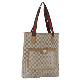 GUCCI GG Plus Supreme Web Sherry Linie Tote Bag aus PVC Beige Gold Auth 158364
