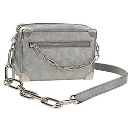 LOUIS VUITTON Mini Borsa Trunk Morbida Glitter Damier Argento M59726 LV Auth 158954SAM