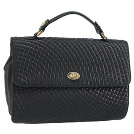 BALLY Bolsa de mão de couro preto e dourado Auth 158057