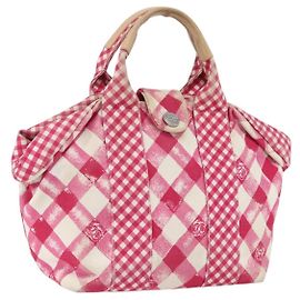Borsa a mano in tela CHANEL Cruise Line Rosa Argento CC Auth 158031