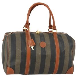 Borsa Boston in tela Pecan FENDI Nera Marrone oro Auth 155477