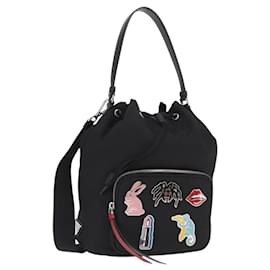 PRADA Borsa a Mano Nylon 2 vie Nero Argento Auth 158945SAM