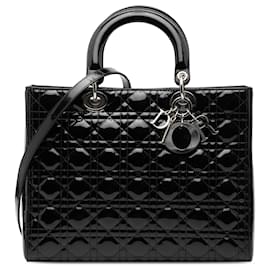 Dior Nero Grande Borsa in Pelle Laccata Cannage Lady Dior
