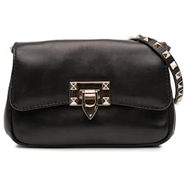 Valentino Bolso Cruzado Pequeño de Cuero Negro Rockstud