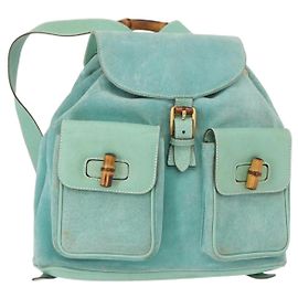 Mochila Vintage Gucci de Ante Mediana con Bambú