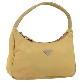 PRADA Borsa a mano in nylon beige argento autentica 160804