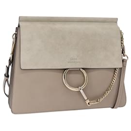 Chloé Bolso de Hombro Chloe Fay de Cuero Suede Beige Dorado Auth BA9070