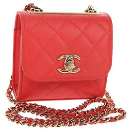 CHANEL Borsa a Spalla Matelassé in Pelle di Agnello Rossa Oro CC Auth 158913SAM