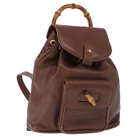 Zaino in pelle Gucci Bamboo marrone oro 003 3444 0030 Auth ep12390