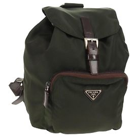 Mochila PRADA de nylon caqui plata auténtica 157775