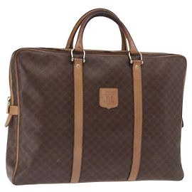 Céline Bolso de negocios de lona Macadam CELINE PVC marrón dorado Auth bs31835