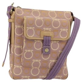 Borsa a Spalla Gancini Salvatore Ferragamo in Tela Viola Oro Auth 160696