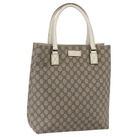 GUCCI GG Supreme Tote Bag PVC Beige Silver 131220 Auth 157900