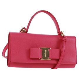 Portafoglio a spalla in pelle rosa oro Salvatore Ferragamo Auth 159605V