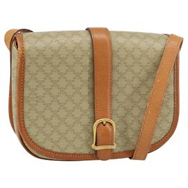 Céline CELINE Macadam Canvas Schultertasche PVC Beige Gold Auth 157310