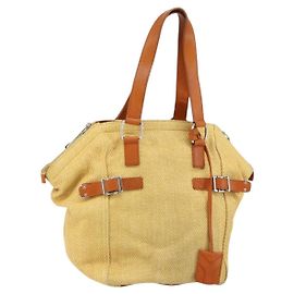 Bolso Tote de lona beige plateado SAINT LAURENT 203820 Auth 160733