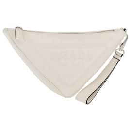 PRADA Borsa Clutch in Pelle Argento Bianca Auth 159445V