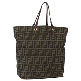 Borsa tote in tela Zucca FENDI nera e marrone Auth am10121