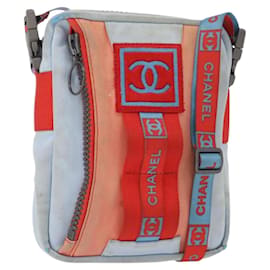 Borsa a Spalla CHANEL Sports Line Nylon Rosso Blu CC Auth am9958
