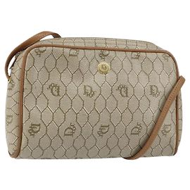 Christian Dior Schultertasche aus Honigwaben-Canvas PVC Beige Gold Auth BA9036