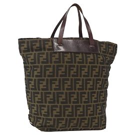 Borsa a mano in tela Zucca FENDI nera e marrone Auth ar13907