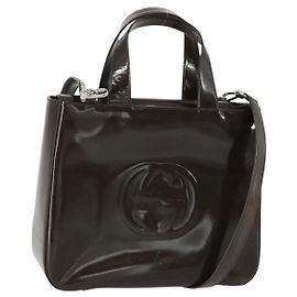 Borsa a mano GUCCI in pelle verniciata 2 in 1 Marrone Argento 000 1013 0504 Auth 151528