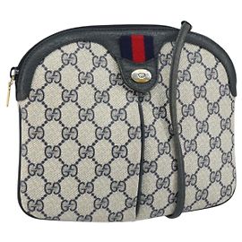 Borsa a Spalla Gucci GG Supreme Sherry Line PVC Blu Navy Oro 904 02 047 Auth BA9137