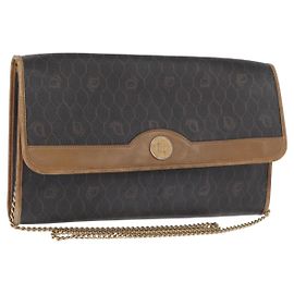 Bolsa de ombro em lona colmeia Christian Dior com corrente em PVC preto e dourado Auth bs32105
