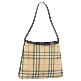 Borsa a Spalla Burberry Nova Check PVC Beige Argento Auth 158373