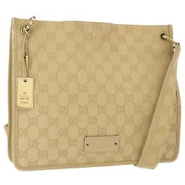 GUCCI GG Canvas Schultertasche Beige Gold 91762 Auth 156122