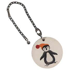 HERMES Penguin Bag Charm Leather White Brown Auth 157049 - Hermès
