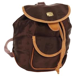 MCM Vicetos Logogram Rucksack aus Nylon in Braun und Gold Auth 158482