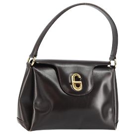 Borsa a mano GUCCI in pelle marrone scuro con oro 000 406 1080 Auth ep12502