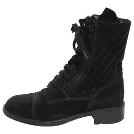 Chanel Schwarze Wildleder gepolsterte Kampfstiefel - Größe EU 38,5 (UK 5,5)
