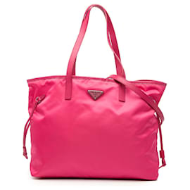 Borsa tote aperta e convertibile in tessuto con rifiniture Saffiano rosa di Prada
