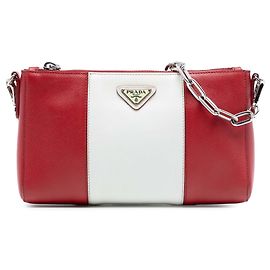Borsa a tracolla bicolore rossa Saffiano Lux di Prada