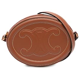 Celine Piccola Borsa a Tracolla Ovale in Pelle di Vitello Marrone Triomphe - Céline
