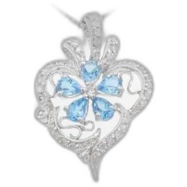 Autre Marque Collana a Fiore in Oro Bianco Au750, Topazio Blu e Diamante