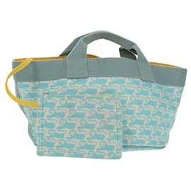 Hermès HERMES Animo Pixel GM Borsa a Mano Tela Azzurro Chiaro Argento Auth 158904V