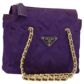 PRADA Borsa a Spalla con Catena Nylon Viola Oro Auth 157669