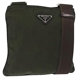 Borsa a Spalla PRADA Nylon Kaki Argento Autentica 156928