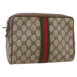 GUCCI GG Supreme Bolso Clutch Sherry Line PVC Beige Oro 89 01 012 Auth 158514