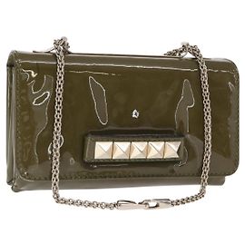 VALENTINO Borsa a spalla con catena e borchie Smalto Khaki Oro Auth bs31799